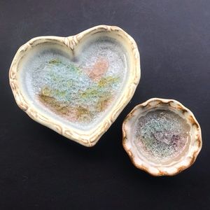 Heart trinket and ring dish-crackle glass